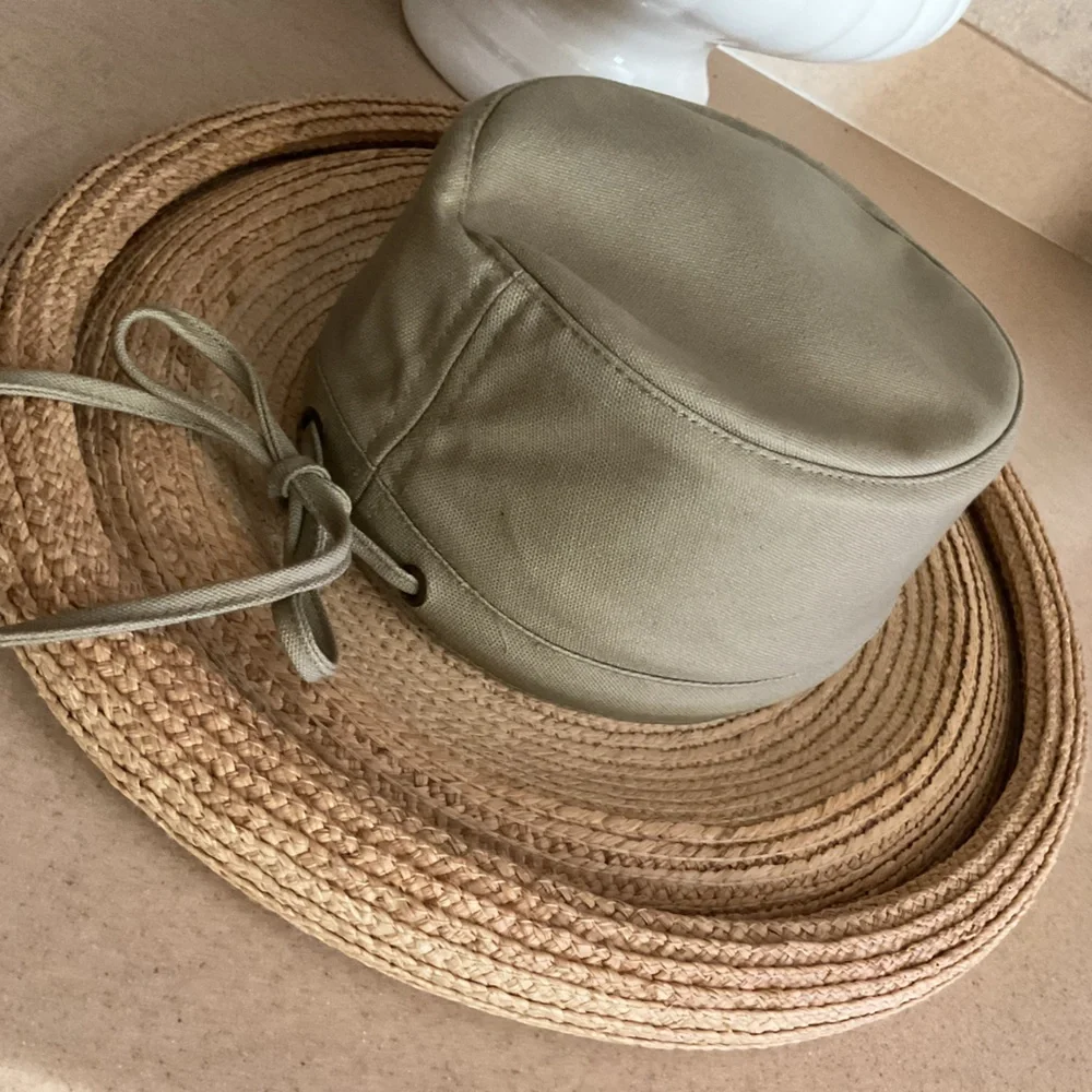 Scala Wide Brim Straw Sun Hat with Olive Crown - Picture 2 of 5